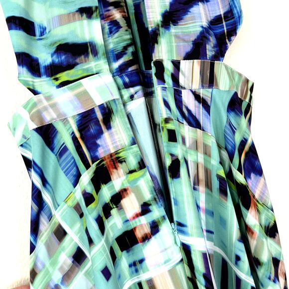 Marciano Kaleidoscope Gown Maxi Dress Chainlink Halter Cut Outs Sz 2 Blue Green - Picture 9 of 10